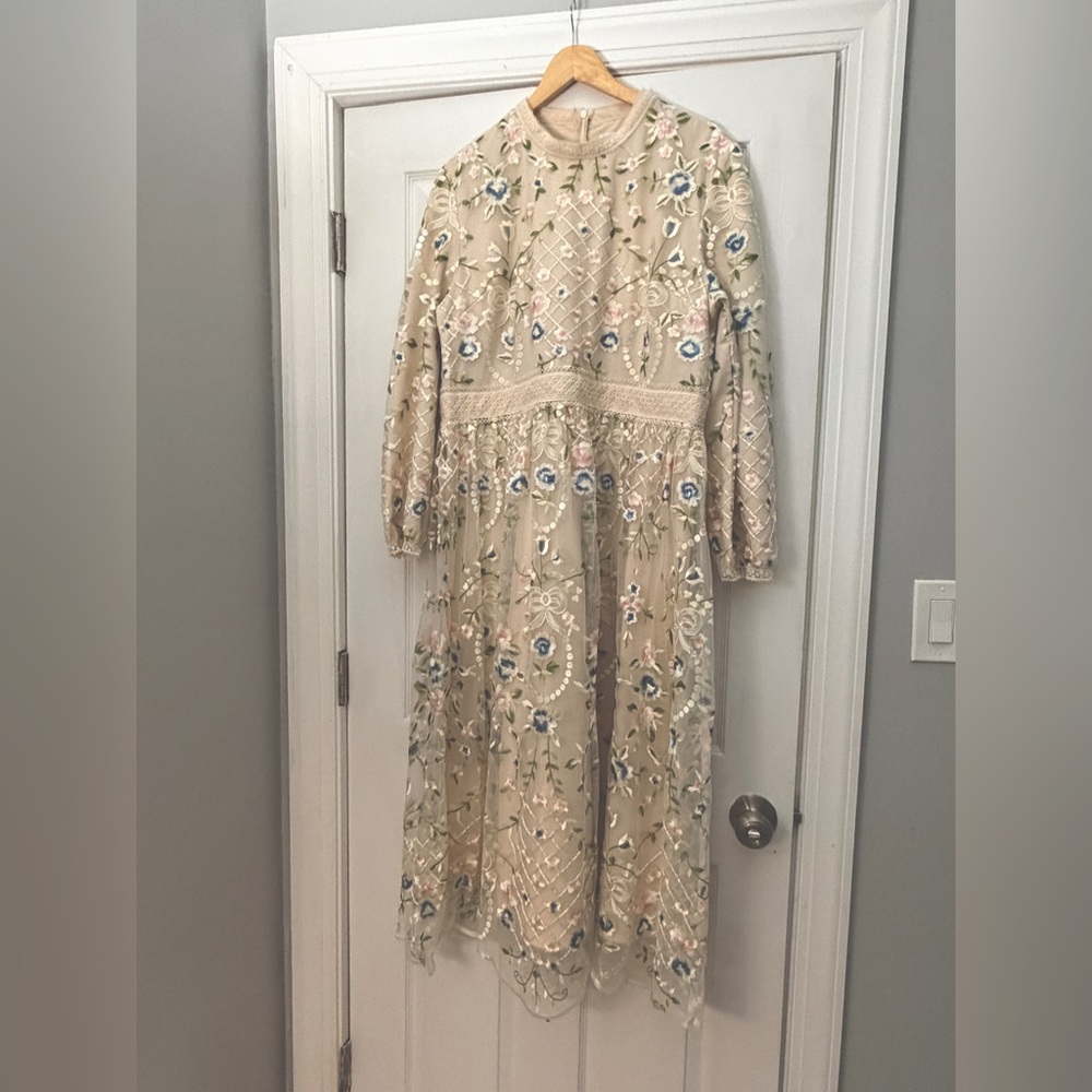 EUC Cream Midi Dress with floral accents by Ivy City Co